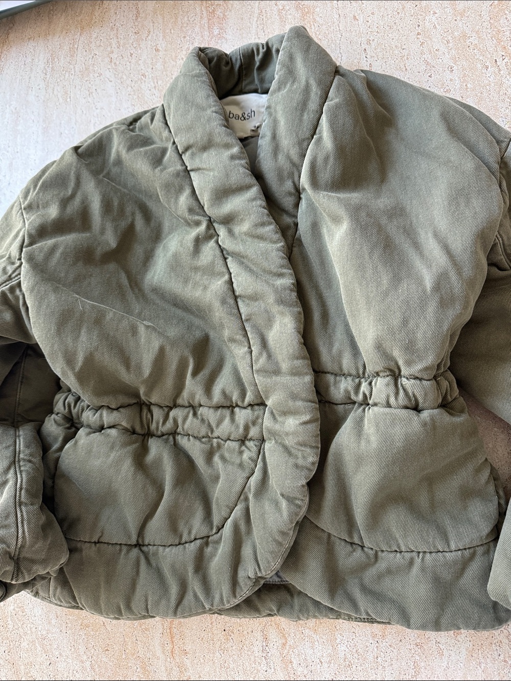 ba&sh Kids Olive Quilted Cotton Puffer Jacket with Cinched Waist
